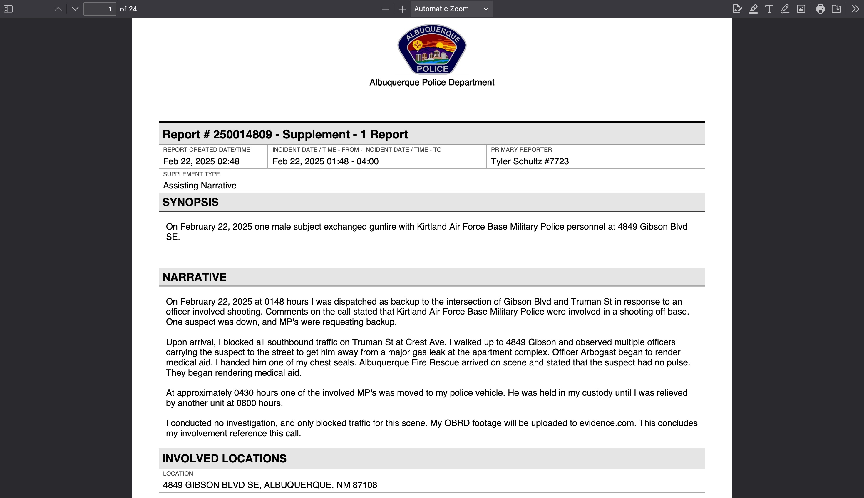 Incident Report Preview